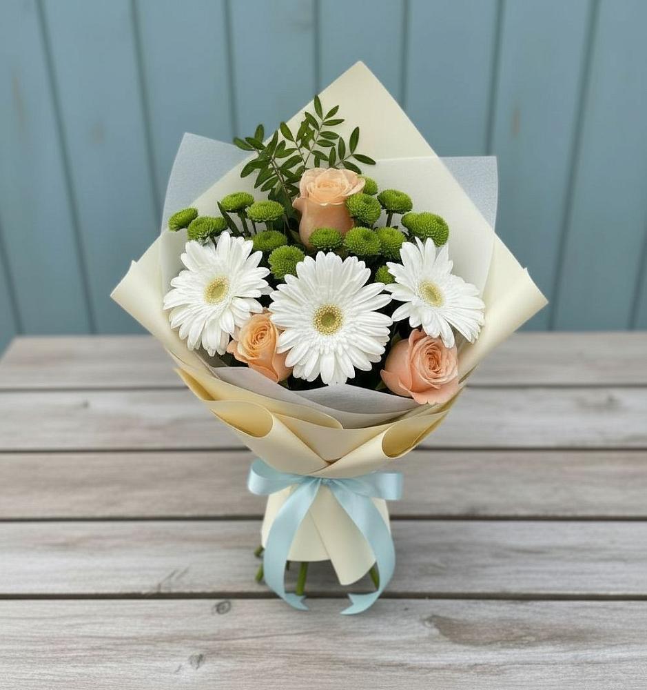Букет цветов из: Герберы, Розы и Хризантемы в Немчиново