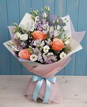 Букет цветов из:  Лизиантусы, Розы, Альстромерии и Гипсофила #REPLACE_PRED# Немчиново