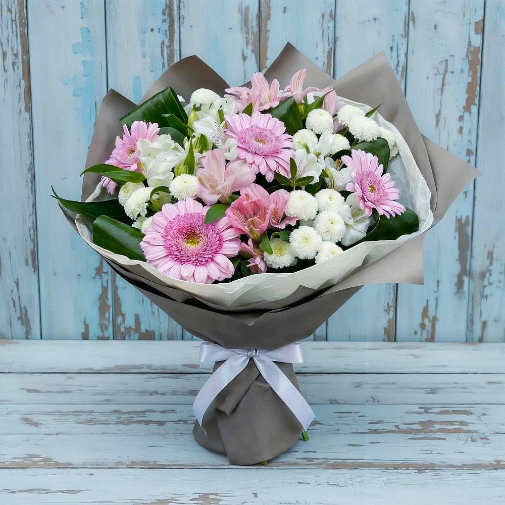 Букет цветов из: Герберы, Альстромерии и Хризантемы в Немчиново